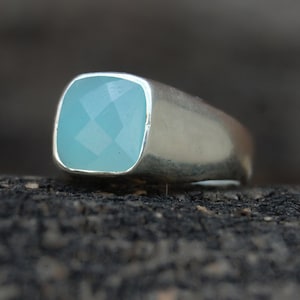 huge cushion rose cut aqua chalcedony 925 sterling silver ring / chalcedony yellow gold filled, rose gold filled birthstone jewelry