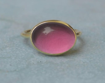 Pink Rubellite Gemstone Ring: Oval Cabochon, 14K Gold Fill, Sterling Silver