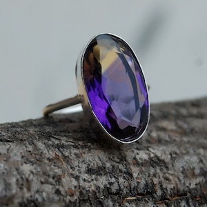 Oval Ametrine Quartz Ring: 925 Sterling Silver, Yellow Purple Gemstone