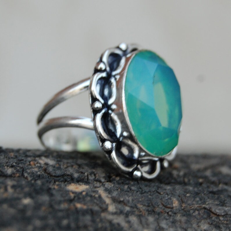 rose gold filled birthstone jewelry green opaline ring rare green opalite opal gemstone 925 sterling silver ring yellow gold
