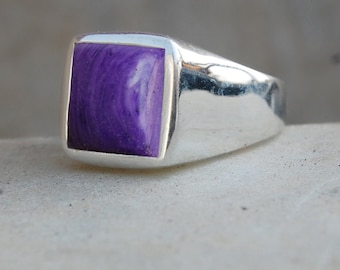 Square Sugilite Gemstone Ring: Sterling Silver Birthstone Jewelry