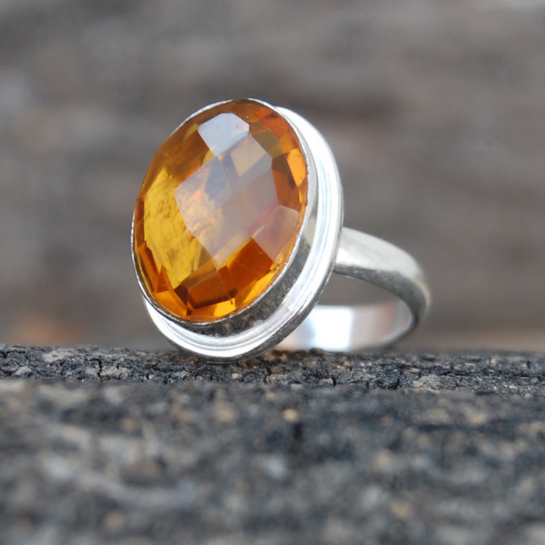 rose cut yellow mandarin citrine gemstone sterling silver ring yellow gold filled rose gold filled jewelry citrine birthstone ring
