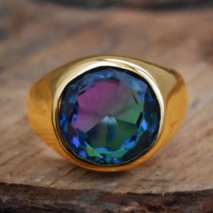 Alexandrite Quartz Signet Ring: 925 Sterling Silver, 18K Gold Filled