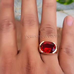 rose cut red garnet 925 sterling silver ring / 18K yellow gold filled, rose gold filled jewelry / rich red almandine garnet Signet ring