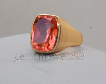 Peach Sapphire Signet Ring: 18K Yellow Gold Fill, Sterling Silver