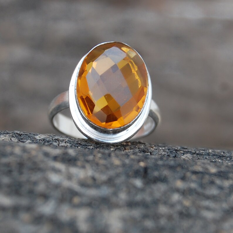 rose cut yellow mandarin citrine gemstone sterling silver ring yellow gold filled rose gold filled jewelry citrine birthstone ring