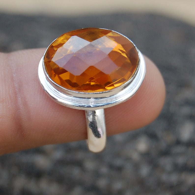 rose cut yellow mandarin citrine gemstone sterling silver ring yellow gold filled rose gold filled jewelry citrine birthstone ring