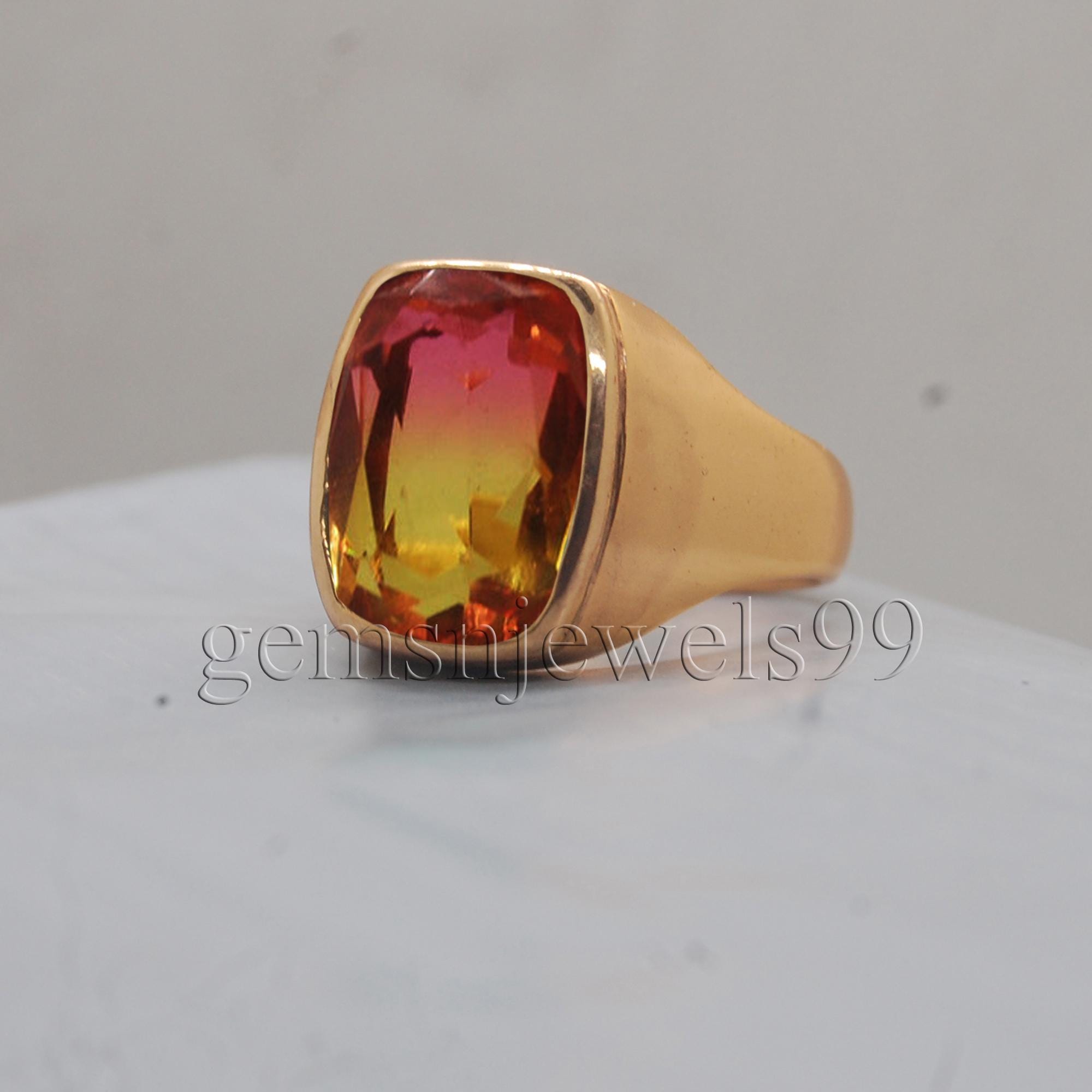 Tourmaline Quartz Signet Ring: 18K Gold Fill, 925 Sterling Silver
