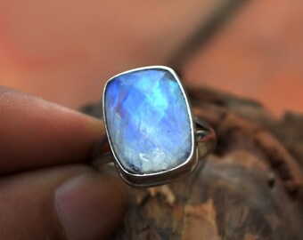 Rainbow Moonstone Ring: Sterling Silver, Gold Filled - Handmade