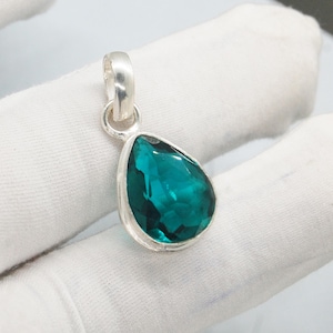 Pear Cut Dioptase Quartz Pendant: 925 Sterling Silver, yellow gold, rose Birthstone Jewelry