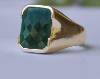 Raw Green Emerald Ring: 925 Sterling Silver, Gold Filled Birthstone