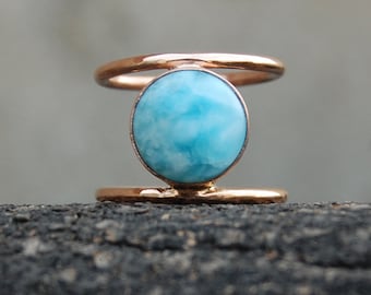 Handmade Larimar Ring: Round Cabochon, Sterling Silver, Gold Filled