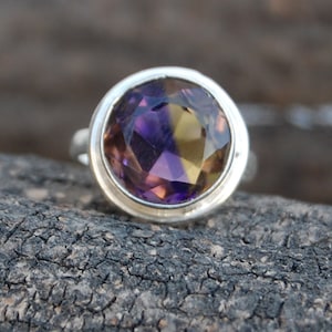 Round Ametrine Quartz Ring: 925 Sterling Silver, Handmade Jewelry