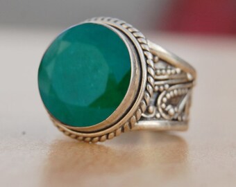Raw Emerald Sterling Silver Ring: Handmade Birthstone Jewelry