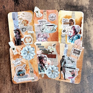 Tarjetas de acuarela con temática de café para diario: efímeras pintadas a mano para diarios, álbumes de recortes y agendas diarias (juego de 6)
