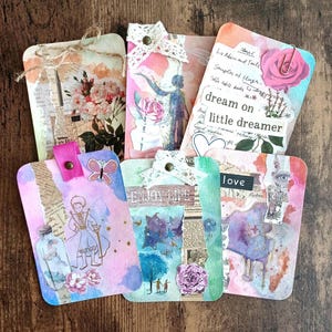 Schede di journaling Cosmic Whimsical – Effimere acquerellate dipinte a mano per diari spazzatura e scrapbooking – Set di 6