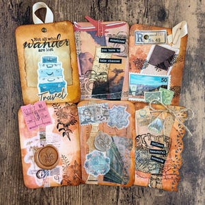 Lot de 6 cartes de journalisation aquarelle de voyage vintage - éphémères peintes à la main pour carnets indésirables, scrapbooking et agendas quotidiens - lot de 6
