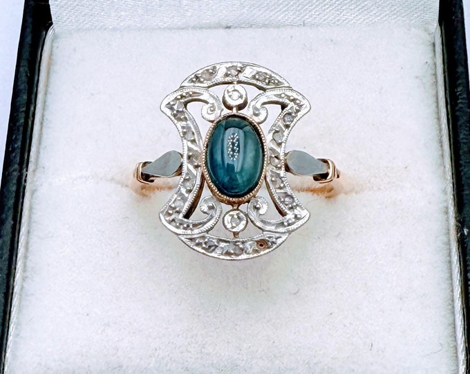 RESERVED - Antique 18K gold and platinum sapphire and diamond ring