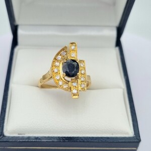 Modernist 1970s 18K gold sapphire and diamonds ring