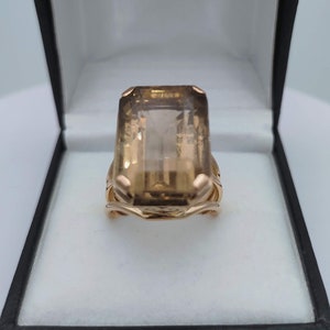 Vintage 1950s smokey quartz 18K gold ring - French hallmark