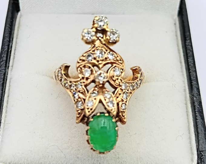 Large vintage 18K gold baroque emerald and diamond ring