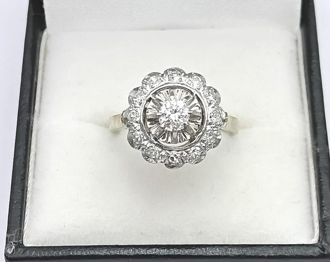 French vintage diamond cluster ring in platinum and 18K gold
