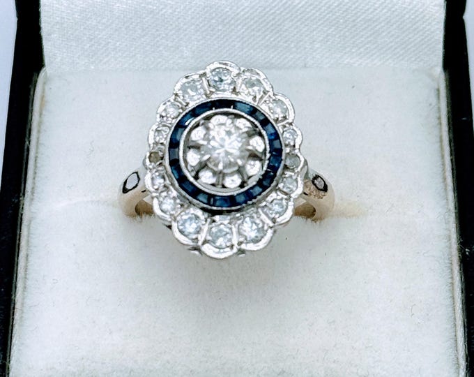 RESERVED - French art deco 18K gold diamond and sapphire ring