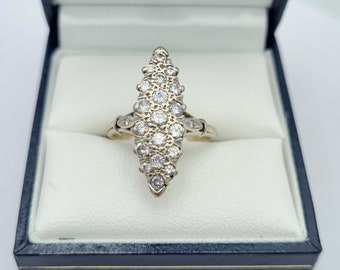 Franse vintage 18K gouden marquise diamanten ring