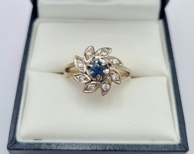 18K gold sapphire and diamond retro cluster ring
