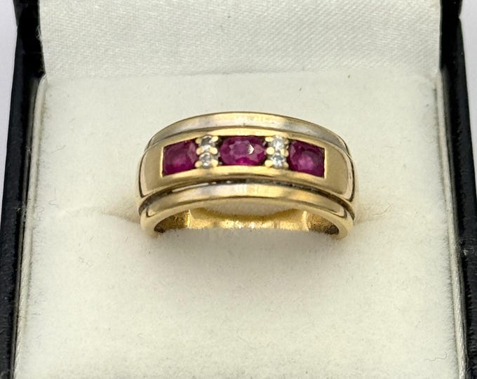 18K gold vintage ruby and diamond band ring