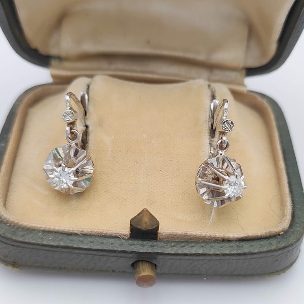 reserved for M - French vintage 18K gold diamond drop earrings