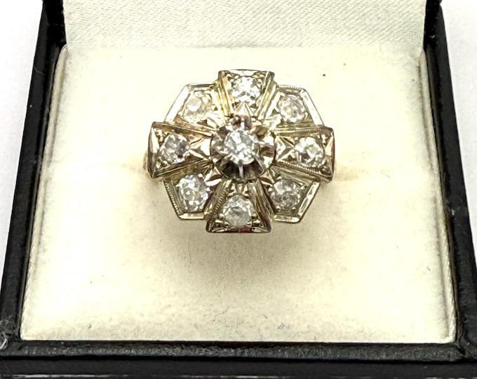 French Art Deco 18K gold and platinum ring with diamonds