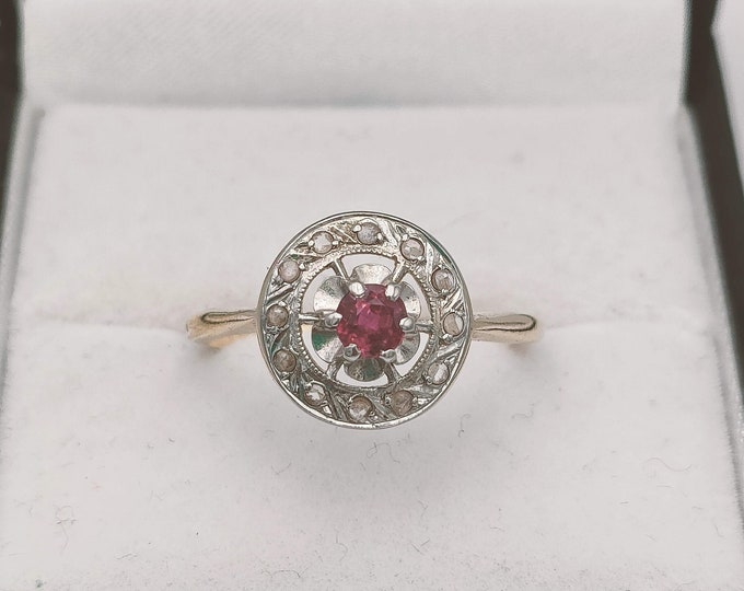 Antique French 18K gold ruby and diamond ring
