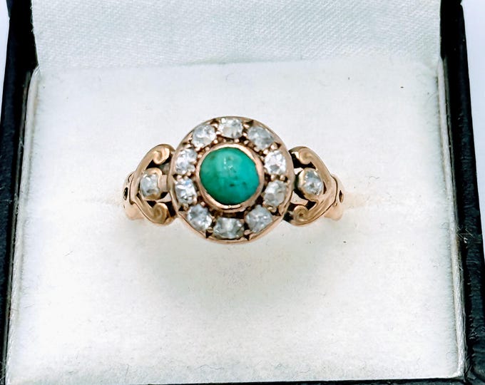 Antique 18K gold turquoise and diamond ring