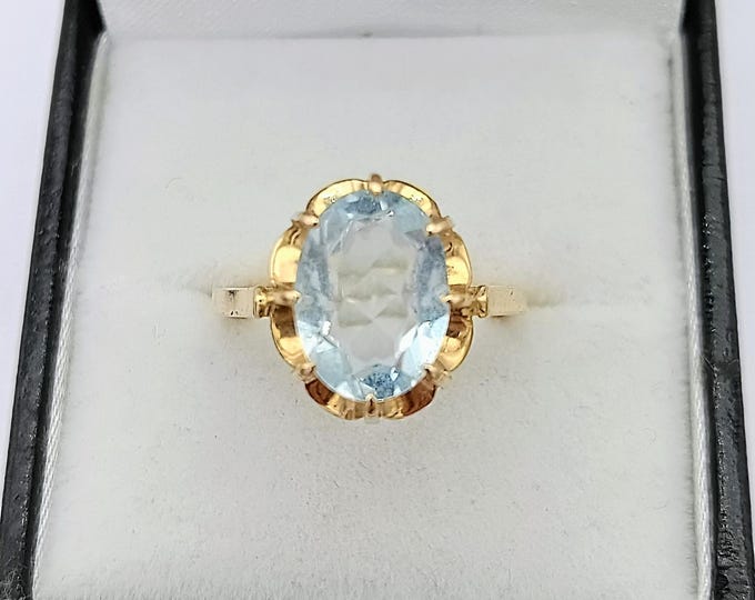 French retro 18K gold aquamarine ring