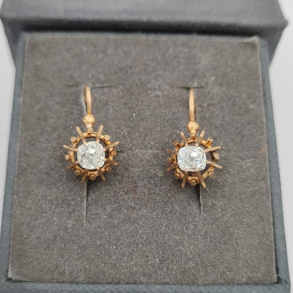 French antique diamond drop earrings in 18K gold