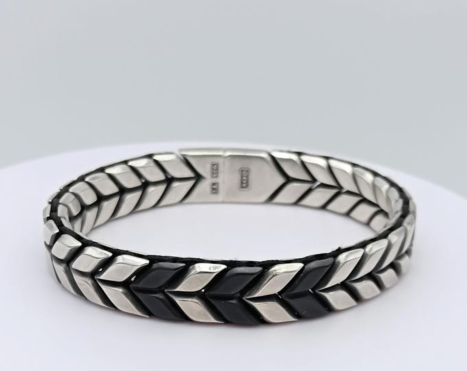 David Yurman Chevron woven silver and titanium bracelet