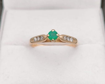 Vintage 18K gouden ring met smaragd en diamant