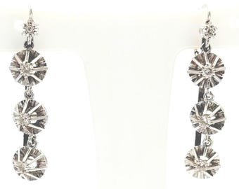 Vintage 18K gold long diamond drop earrings