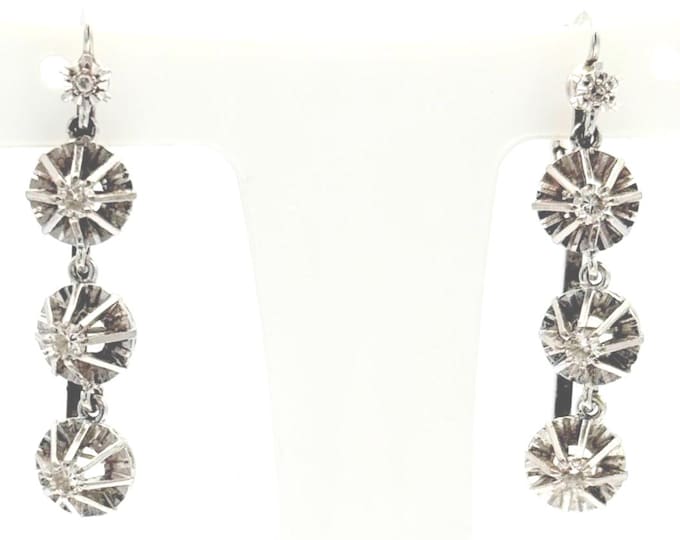 Vintage 18K gold long diamond drop earrings