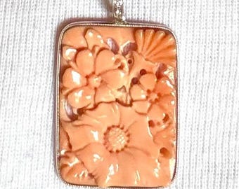 Art deco 18K gouden hanger met koraal onyx en diamant