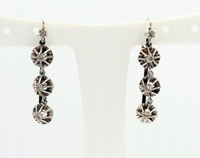 Vintage 18K gold long diamond drop earrings