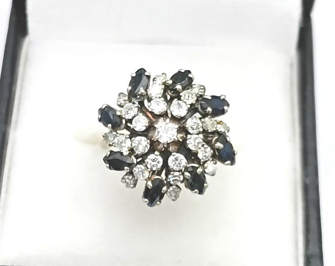 Vintage 14K gold sapphire and diamond flower ring
