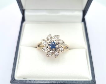 18K gold sapphire and diamond retro cluster ring