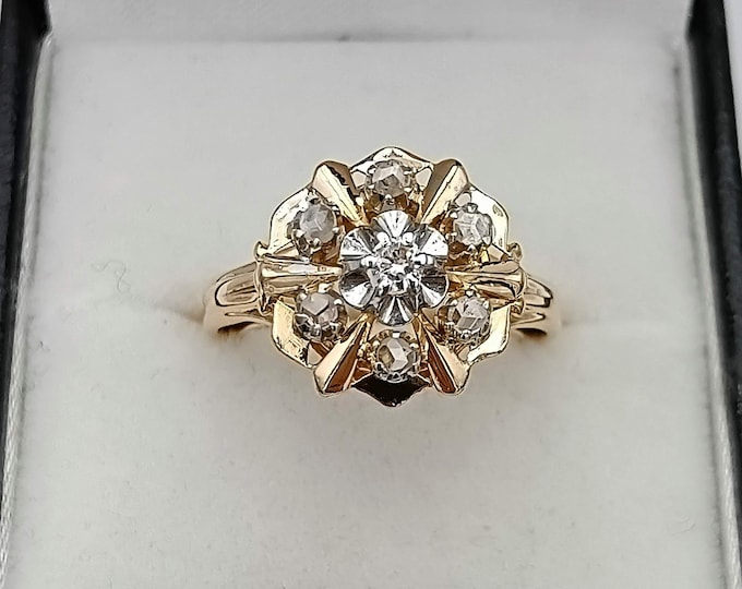 French retro 18K solid gold diamond ring