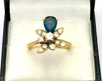 Vintage 18K gold Duchess sapphire & diamond ring