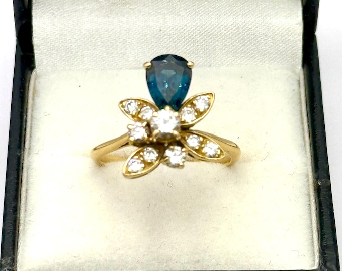 Vintage 18K gold Duchess sapphire & diamond ring