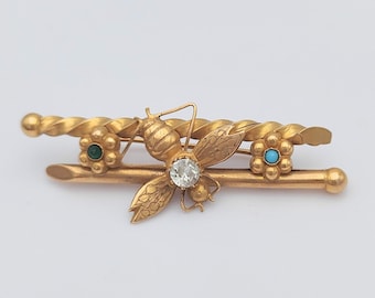 Antieke 18K gouden insectenbroche met diamant, ca 1910