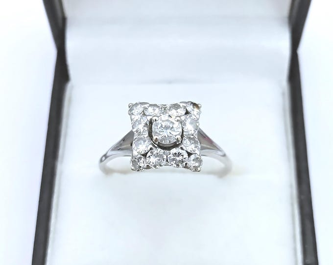 Vintage 18K gold square top diamond cluster ring