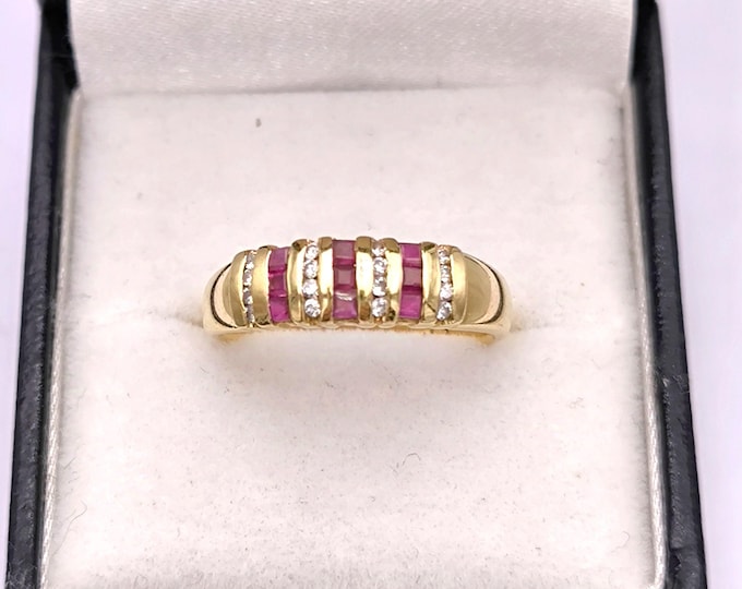 RESERVED Vintage 18K gold half eternity ring with diamonds and rubies